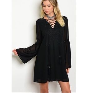 Bell Sleeve Lace Up Tunic Dress or Top